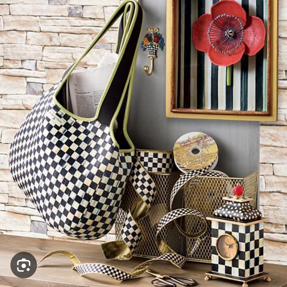 MacKenzie-Childs Courtly Check Carryall Tote Bag Black White New